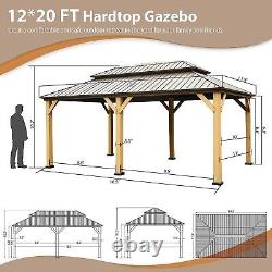 12'X20'Outdoor Hardtop Wood Gazebo, withGalvanized Steel Double Roof