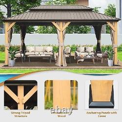 12'X20'Outdoor Hardtop Wood Gazebo, withGalvanized Steel Double Roof