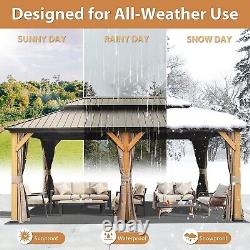 12'X20'Outdoor Hardtop Wood Gazebo, withGalvanized Steel Double Roof