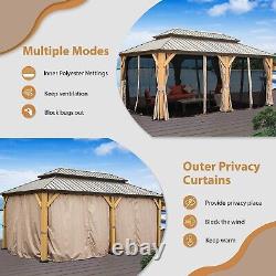 12'X20'Outdoor Hardtop Wood Gazebo, withGalvanized Steel Double Roof