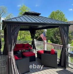 12' X 12' Hardtop Aluminum Metal Gazebo With Galvanized Steel Double Roof Canopy