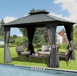 12' X 12' Hardtop Aluminum Metal Gazebo With Galvanized Steel Double Roof Canopy