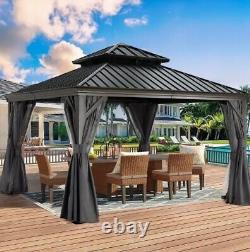 12' X 12' Hardtop Aluminum Metal Gazebo With Galvanized Steel Double Roof Canopy