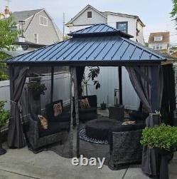 12' X 12' Hardtop Aluminum Metal Gazebo With Galvanized Steel Double Roof Canopy