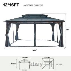 12'x16' Hardtop Gazebo with Galvanized Metal Double Roof Hard Top Heavy Duty