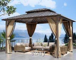 12'x 10' Outdoor Hardtop Aluminum Frame Gazebo Pergola with Double Roof