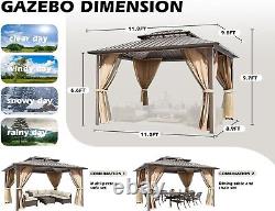 12'x 10' Outdoor Hardtop Aluminum Frame Gazebo Pergola with Double Roof