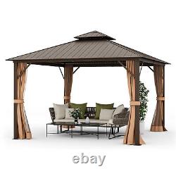 12' x 12' Double-Roof Hardtop Gazebo with Galvanized Steel Roof Netting Curtains