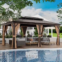 12' x 20' Double-Roof Hardtop Gazebo with Galvanized Steel Roof Netting Curtains