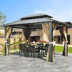 12x16ft Hardtop Gazebo Double Roof Heavy Duty Galvanized with Nettings Curtains