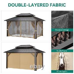 12x16ft Hardtop Gazebo Double Roof Heavy Duty Galvanized with Nettings Curtains