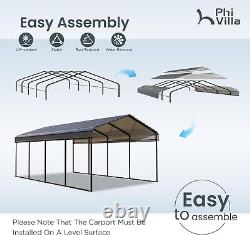 12x20 ft Heavy Duty Galvanized Steel Roof Carport Multi-Use Shelter for Vehicles