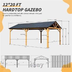12x20ft Hardtop Gazebo Galvanized Steel Gable Roof Pergola with Aluminum Frame