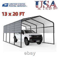 13 x 20 FT Heavy Duty Metal Carport Shelter Tent Galvanized Steel Roof Grey