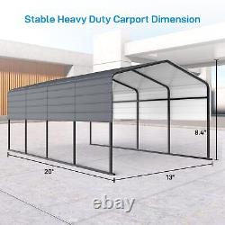 13 x 20 FT Heavy Duty Metal Carport Shelter Tent Galvanized Steel Roof Grey