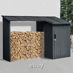 2-in-1 Outdoor Steel Firewood Rack & Metal Storage Shed Waterproof Sloping Roof