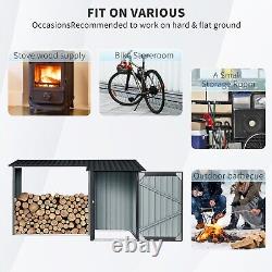 2-in-1 Outdoor Steel Firewood Rack & Metal Storage Shed Waterproof Sloping Roof