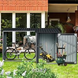 2-in-1 Outdoor Steel Firewood Rack & Metal Storage Shed Waterproof Sloping Roof