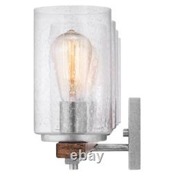 4-Light Galvanized Vanity Ceiling Light with Painted Chestnut Wood Accents