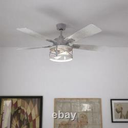 52 Contemporary White Wash Faux Wood Galvanized Remote Dimmable LED Ceiling Fan