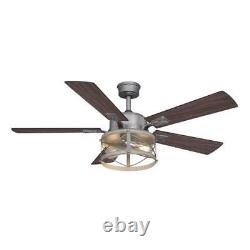 52 White Wash Faux Wood Galvanized Indoor LED Ceiling Fan Remote Steel Shade