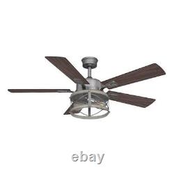 52 White Wash Faux Wood Galvanized Indoor LED Ceiling Fan Remote Steel Shade