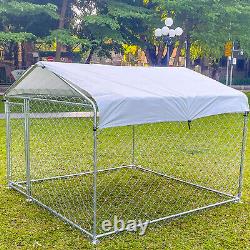 6.56 x 6.56 FT Metal Outdoor Dog Kennel Pen Cage With Waterproof Shade Cover Roof