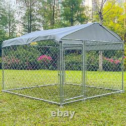 6.56 x 6.56 FT Metal Outdoor Dog Kennel Pen Cage With Waterproof Shade Cover Roof