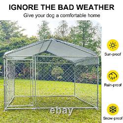 6.56' x 6.56' Outdoor Chain Link Dog Kennel Metal Pet Enclosure Fence with Roof