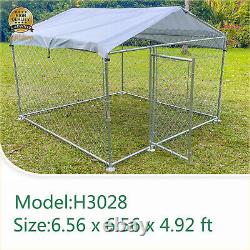 6.56x6.56ft Large Outdoor Dog Run House Cage Kennel Pet Playpen Metal Fence Roof