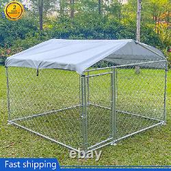 6.5' x 6.5' x 5' Outdoor Chain Link Dog Kennel Metal Pet Enclosure Fence Roof