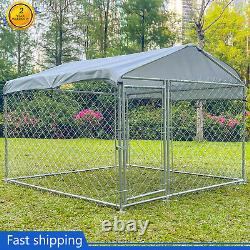 6.5' x 6.5' x 5' Outdoor Chain Link Dog Kennel Metal Pet Enclosure Fence Roof