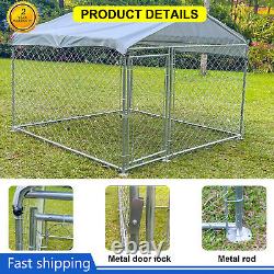 6.5' x 6.5' x 5' Outdoor Chain Link Dog Kennel Metal Pet Enclosure Fence Roof