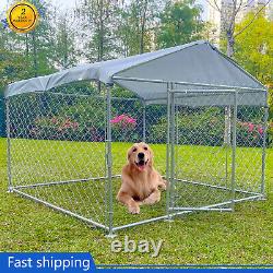 6.5' x 6.5' x 5' Outdoor Chain Link Dog Kennel Metal Pet Enclosure Fence Roof