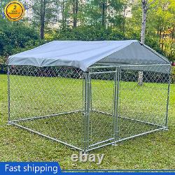 6.5' x 6.5' x 5' Outdoor Chain Link Dog Kennel Metal Pet Enclosure Fence Roof