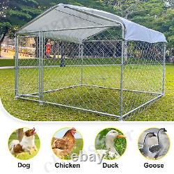 6.5' x 6.5' x 5' Outdoor Chain Link Dog Kennel Metal Pet Enclosure Fence Roof US