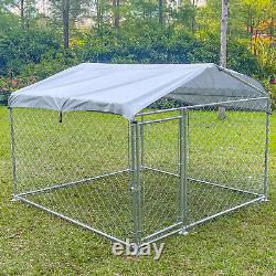 6.5' x 6.5' x 5' Outdoor Chain Link Dog Kennel Metal Pet Enclosure Fence Roof US