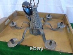 6-Arm Chandelier Galvanized Metal Punched Tin USA Handcrafted