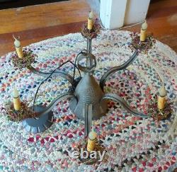 6-Arm Madison Chandelier Galvanized Metal Punched Tin USA Handcrafted