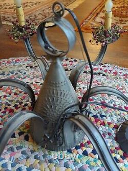 6-Arm Madison Chandelier Galvanized Metal Punched Tin USA Handcrafted