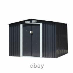 6x8 Ft Outdoor Metal Tool Organizer Shed Storage Backyard withSliding Door Gray