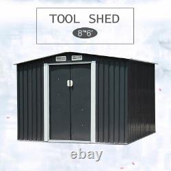 6x8 Ft Outdoor Metal Tool Organizer Shed Storage Backyard withSliding Door Gray