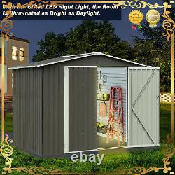 8.2x6Ft Outdoor Storage Shed Garden Kit Utility Galvanized Metal Tool House Gray