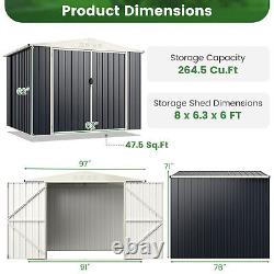 8 x 6.3 FT Metal Storage Shed with Lockable Door Pitched Tool Shed Roof Outdoor