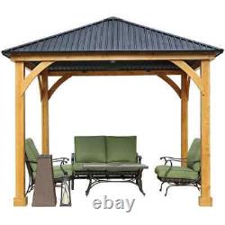 Aoodor 10 x 10 ft. Outdoor Solid Wooden Frame Gazebo with Metal Hardtop Roof