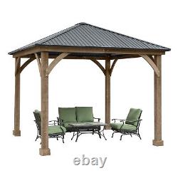 Aoodor 10 x 10 ft. Outdoor Solid Wooden Frame Gazebo with Metal Hardtop Roof