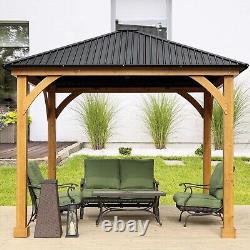 Aoodor 10 x 10 ft. Outdoor Solid Wooden Frame Gazebo with Metal Hardtop Roof