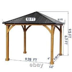 Aoodor 10 x 10 ft. Outdoor Solid Wooden Frame Gazebo with Metal Hardtop Roof