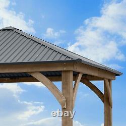 Aoodor 10 x 10 ft. Outdoor Solid Wooden Frame Gazebo with Metal Hardtop Roof