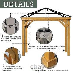 Aoodor 10 x 10 ft. Outdoor Solid Wooden Frame Gazebo with Metal Hardtop Roof